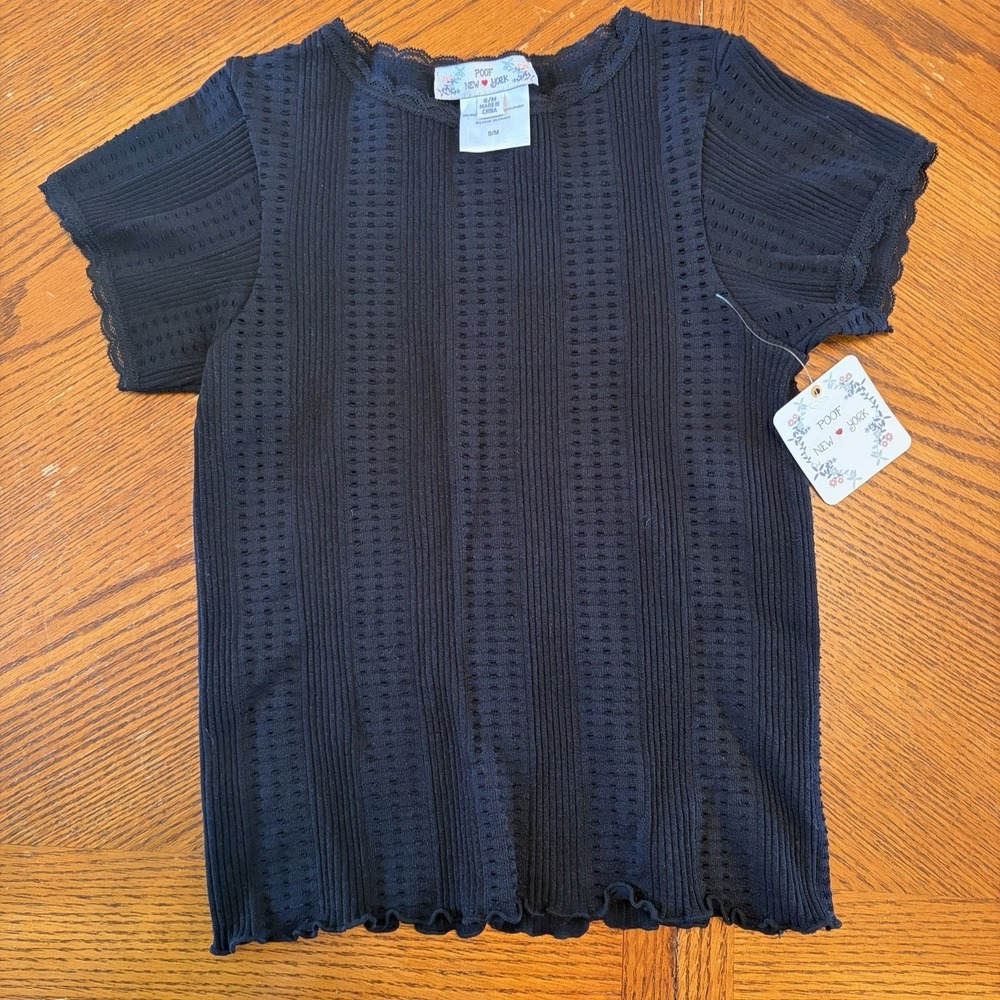 NWT Poof New York‎ S/M Black Short Sleeve Crop Fitted Top Goth 90s Vibe Capsule